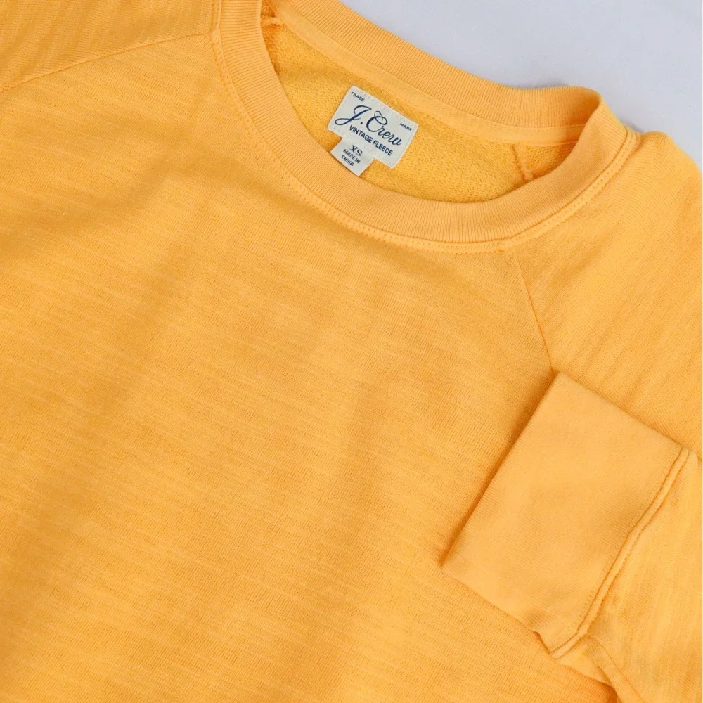J.Crew‎ Vintage Fleece Sweatshirt Women XS Yellow Raglan Crewneck Lightweight